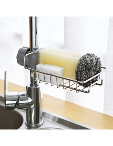 
Kriauklės maišytuvo lentynėlė kempinėms, pritvirtinta prie kriauklės
