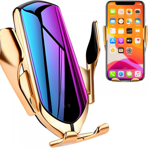 
Automobilinis laikiklis su telefono įkrovikliu oro išleidimo angai - juodas ir auksinis
