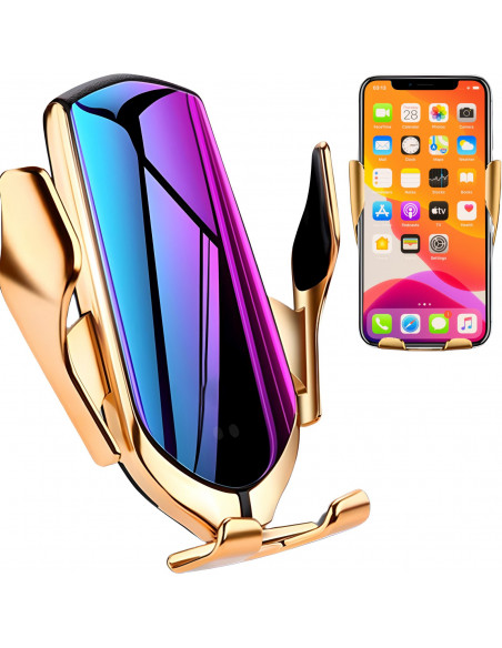 
Automobilinis laikiklis su telefono įkrovikliu oro išleidimo angai - juodas ir auksinis
