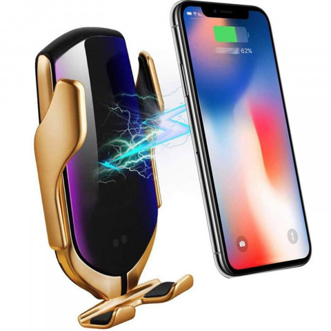 
Automobilinis laikiklis su telefono įkrovikliu oro išleidimo angai - juodas ir auksinis
