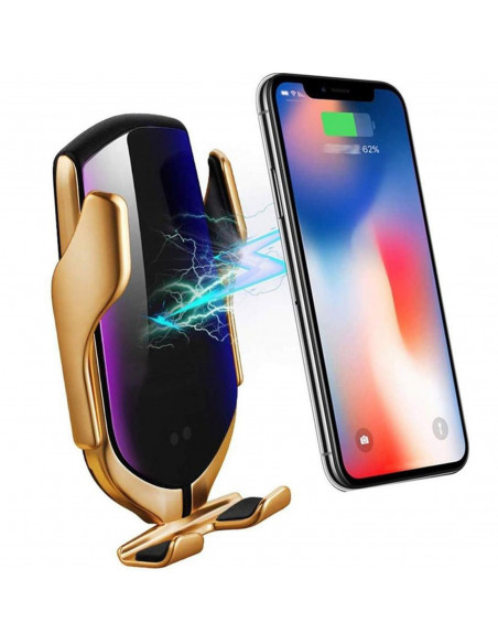 
Automobilinis laikiklis su telefono įkrovikliu oro išleidimo angai - juodas ir auksinis
