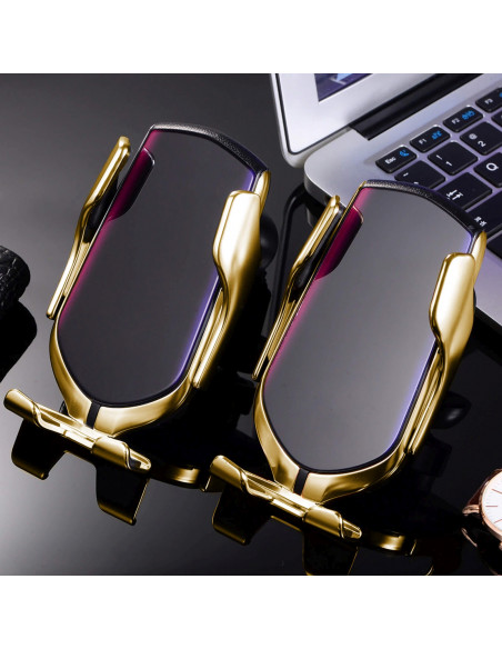 
Automobilinis laikiklis su telefono įkrovikliu oro išleidimo angai - juodas ir auksinis
