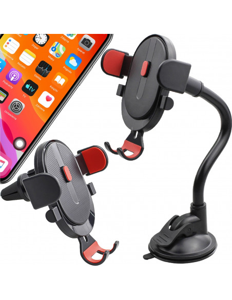 
Automobilinis telefono laikiklis, skirtas priekiniam stiklui, prietaisų skydeliui arba grotelėms
