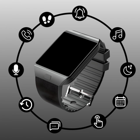 
Išmanusis laikrodis su SIM kortele, „Bluetooth“ ryšiu ir „microSD“ kamera
