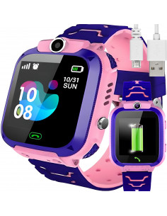 
Išmanusis laikrodis vaikams, kamera, žibintuvėlis, GPS, SOS, microSIM - rožinis
