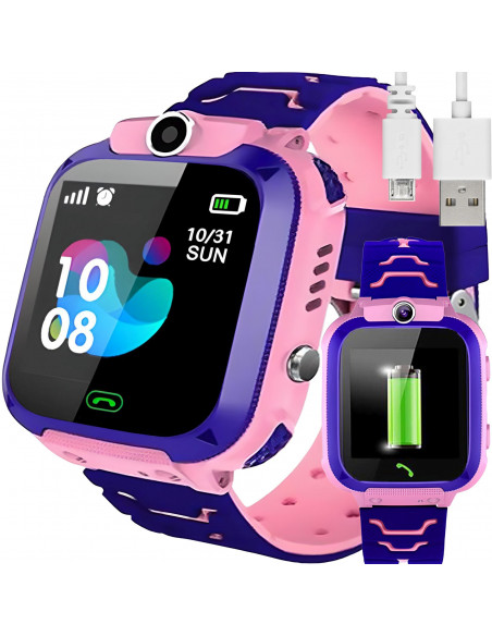 
Išmanusis laikrodis vaikams, kamera, žibintuvėlis, GPS, SOS, microSIM - rožinis
