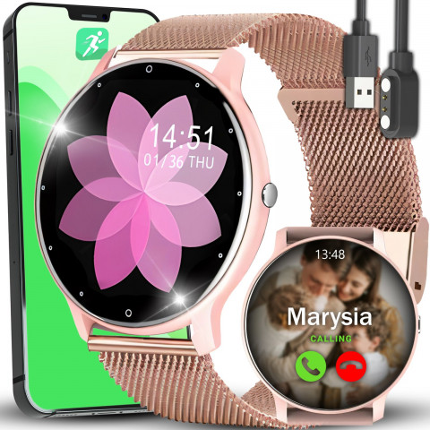 
Išmanusis laikrodis moterims, atsparus vandeniui, žingsniamatis, širdies ritmo matavimas, IPS 1.28& 39 & 39 