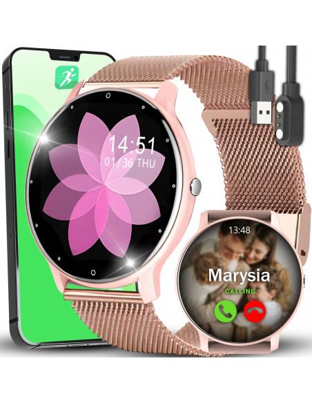 
Išmanusis laikrodis moterims, atsparus vandeniui, žingsniamatis, širdies ritmo matavimas, IPS 1.28& 39 & 39 