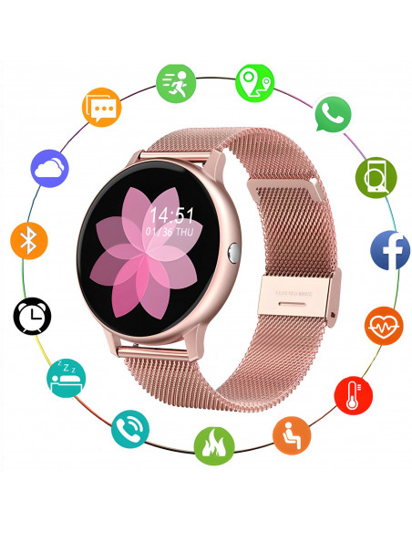 
Išmanusis laikrodis moterims, atsparus vandeniui, žingsniamatis, širdies ritmo matavimas, IPS 1.28& 39 & 39 