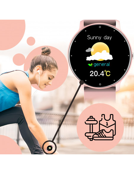 
Išmanusis laikrodis moterims, atsparus vandeniui, žingsniamatis, širdies ritmo matavimas, IPS 1.28& 39 & 39 