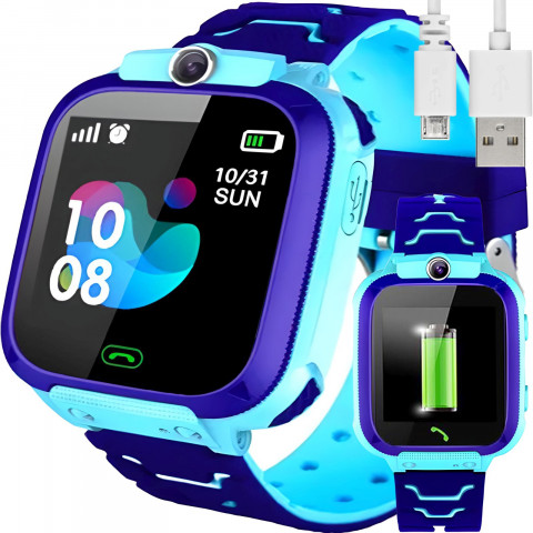 
Išmanusis laikrodis vaikams su SIM kortele, GPS vietos nustatymu, SOS kamera, žibintuvėliu – mėlynas
