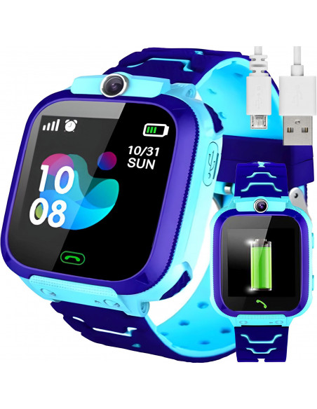 
Išmanusis laikrodis vaikams su SIM kortele, GPS vietos nustatymu, SOS kamera, žibintuvėliu – mėlynas
