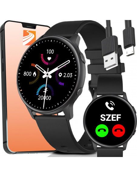 
Išmanusis sportinis laikrodis su funkciniu širdies ritmo matuokliu, kraujospūdžio matuokliu, miego muzika, 45 mm – juod...