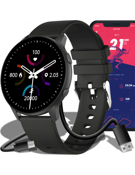 
Išmanusis sportinis laikrodis su funkciniu širdies ritmo matuokliu, kraujospūdžio matuokliu, miego muzika, 45 mm – juod...