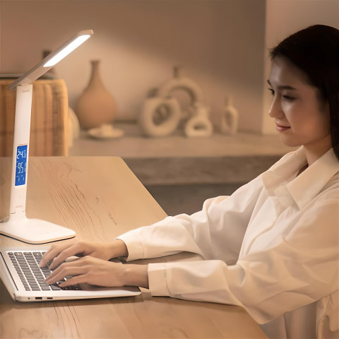 
LED stalinė lempa, 3 ryškumo lygiai, žadintuvas, kalendorius, laikrodis, termometras, 260 lm, 5 W
