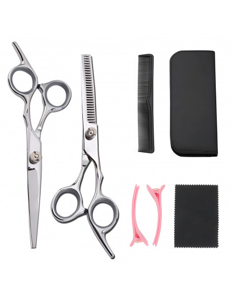 
Kirpyklos įrankių rinkinys plaukams ir barzdai dėkle: retinimo žirklės, šukos, segtukai - 7 vnt.
