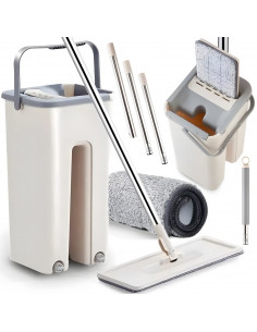 
Plokščia šluostė su dviejų kamerų kibiru ir gręžtuvu, 2 įdėklais, 2 x 4,5 l
