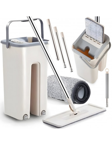 
Plokščia šluostė su dviejų kamerų kibiru ir gręžtuvu, 2 įdėklais, 2 x 4,5 l
