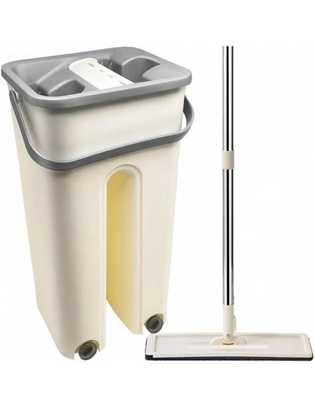 
Plokščia šluostė su dviejų kamerų kibiru ir gręžtuvu, 2 įdėklais, 2 x 4,5 l
