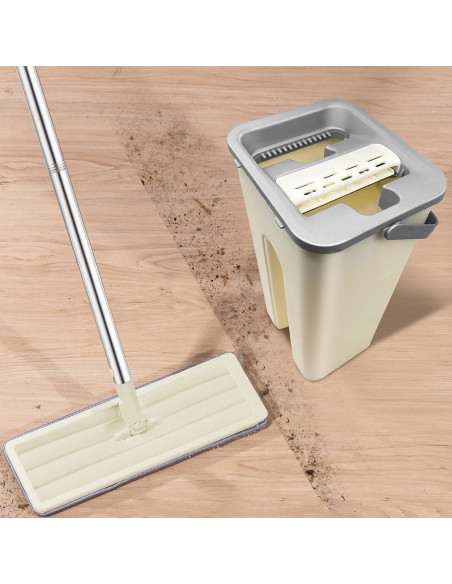 
Plokščia šluostė su dviejų kamerų kibiru ir gręžtuvu, 2 įdėklais, 2 x 4,5 l
