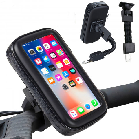 
Vandeniui atsparus dviračio laikiklis su telefono krepšiu ir vairo rankena
