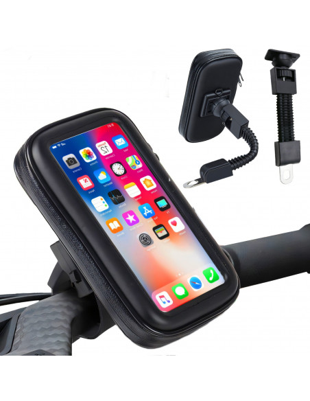 
Vandeniui atsparus dviračio laikiklis su telefono krepšiu ir vairo rankena
