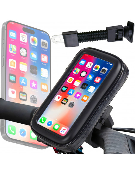 
Vandeniui atsparus dviračio laikiklis su telefono krepšiu ir vairo rankena
