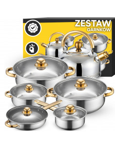 
Virtuvinių puodų su dangčiais, virduliu ir keptuve rinkinys - 11 vnt.
