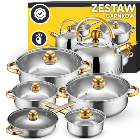 
Virtuvinių puodų su dangčiais, virduliu ir keptuve rinkinys - 11 vnt.
