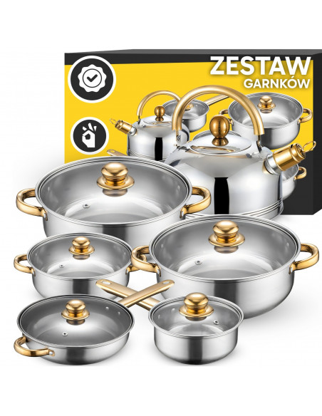 
Virtuvinių puodų su dangčiais, virduliu ir keptuve rinkinys - 11 vnt.
