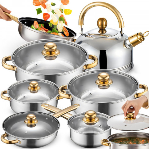 
Virtuvinių puodų su dangčiais, virduliu ir keptuve rinkinys - 11 vnt.
