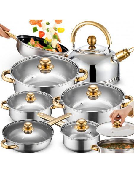 
Virtuvinių puodų su dangčiais, virduliu ir keptuve rinkinys - 11 vnt.
