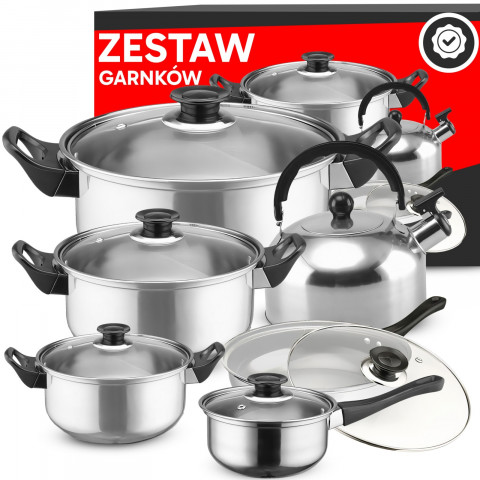 
Virtuvinių puodų su dangčiais, virdulys, keptuvė, DUJINĖ INDUKCIJA - 11 vnt.
