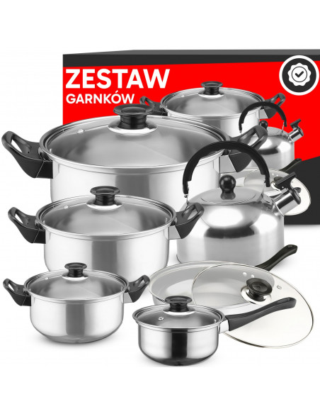 
Virtuvinių puodų su dangčiais, virdulys, keptuvė, DUJINĖ INDUKCIJA - 11 vnt.
