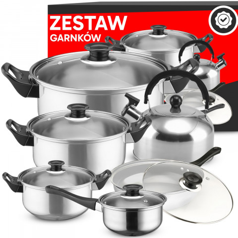 
Virtuvinių puodų su dangčiais, virdulys, keptuvė, DUJINĖ INDUKCIJA - 11 vnt.
