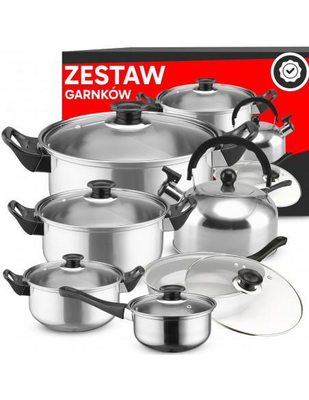 
Virtuvinių puodų su dangčiais, virdulys, keptuvė, DUJINĖ INDUKCIJA - 11 vnt.
