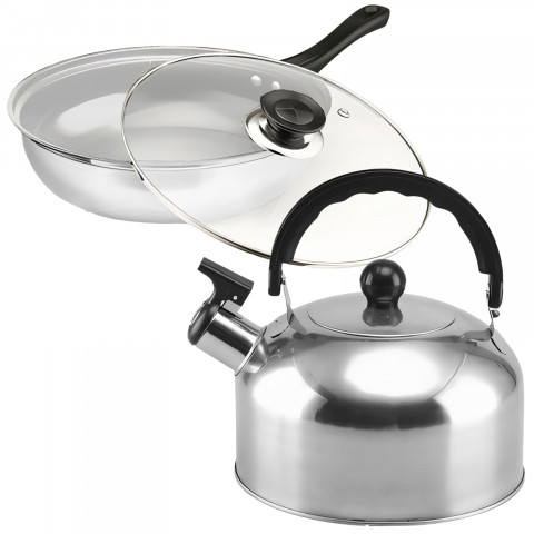 
Virtuvinių puodų su dangčiais, virdulys, keptuvė, DUJINĖ INDUKCIJA - 11 vnt.
