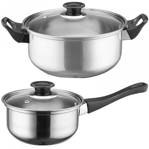 
Virtuvinių puodų su dangčiais, virdulys, keptuvė, DUJINĖ INDUKCIJA - 11 vnt.
