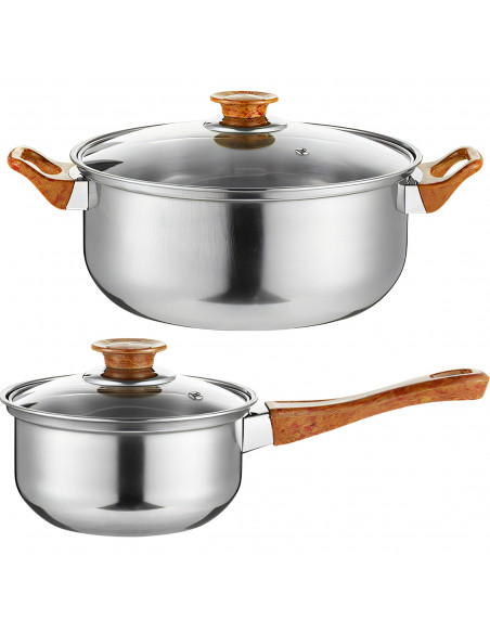 
Virtuvinių puodų su dangčiais, virdulio ir keptuvės rinkinys dujinėms ir indukcinėms viryklėms – 11 dalių.
