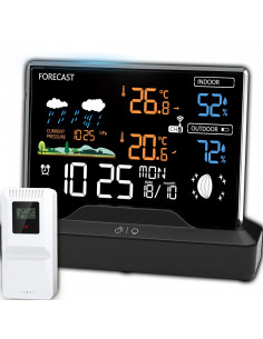 
Belaidė meteorologinė stotelė, laikrodis, termometras, higrometras, barometras, 1 jutiklis, 80 m, LCD ekranas
