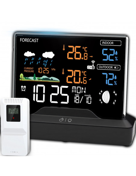 
Belaidė meteorologinė stotelė, laikrodis, termometras, higrometras, barometras, 1 jutiklis, 80 m, LCD ekranas
