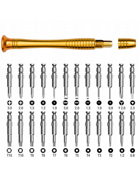 
Tikslių atsuktuvų rinkinys, rankena, 24 antgaliai
