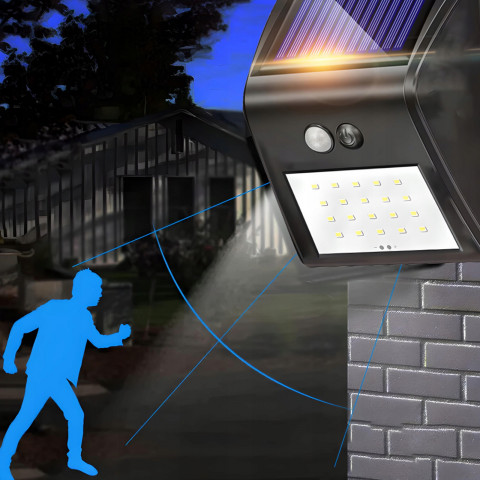 
Saulės energija varomas lauko sodo šviestuvas su prieblandos judesio jutikliais, 20 LED
