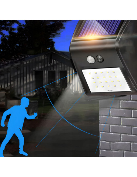 
Saulės energija varomas lauko sodo šviestuvas su prieblandos judesio jutikliais, 20 LED
