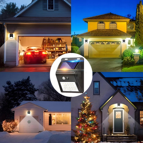 
Saulės energija varomas lauko sodo šviestuvas su prieblandos judesio jutikliais, 20 LED
