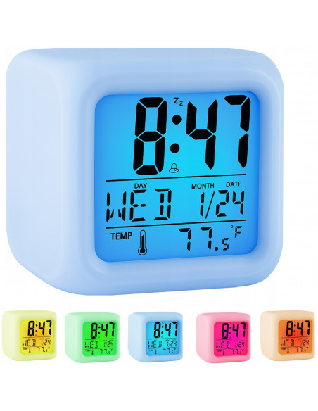 
Žadintuvas su termometru, 7 spalvų
