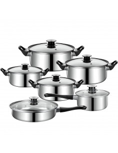 
Plieninių puodų su dangčiais ir keptuve rinkinys - 12 vnt.
