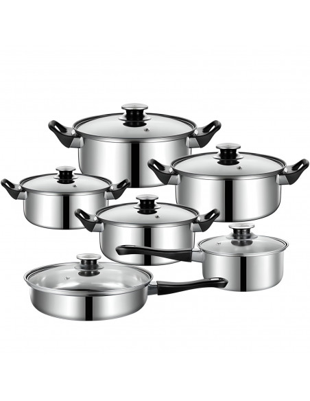 
Plieninių puodų su dangčiais ir keptuve rinkinys - 12 vnt.
