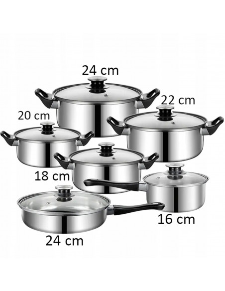 
Plieninių puodų su dangčiais ir keptuve rinkinys - 12 vnt.
