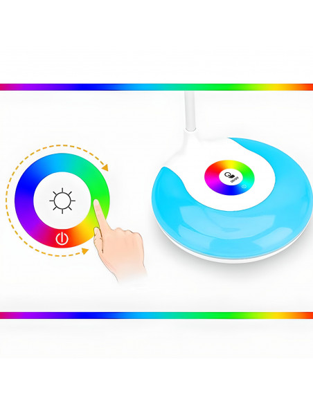 
Lietimui jautrus mokyklinis stalo šviestuvas, 3 ryškumo lygiai, 256 spalvos, 16 LED lempučių
